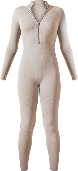 PrettyLittleThing Structured Contour Rib Zip Jumpsuit - Stone