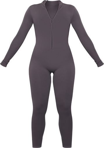PrettyLittleThing Structured Contour Rib Zip Jumpsuit - Slate