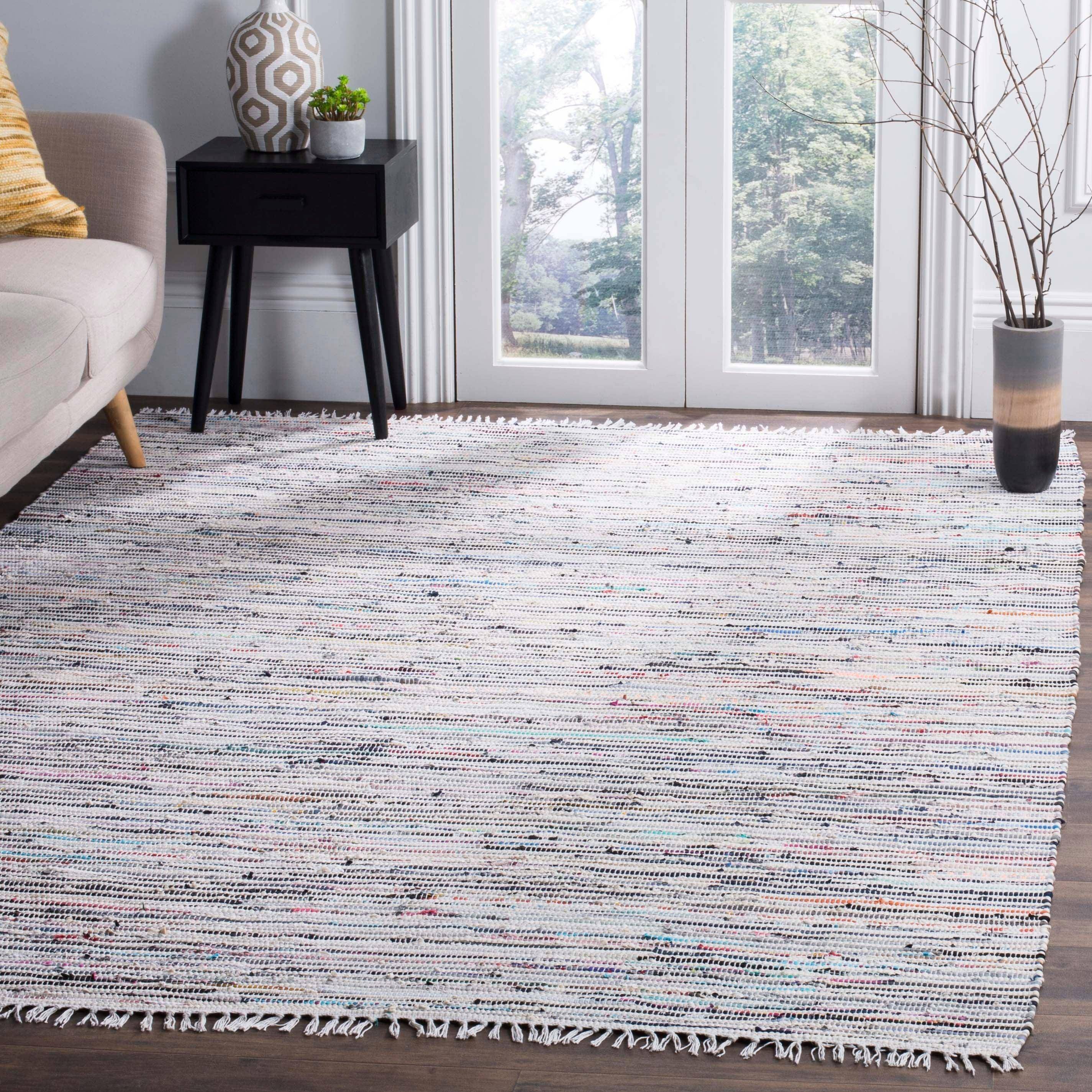 Safavieh Handmade Rag Rug Stripe Multicolor, White 96x120"