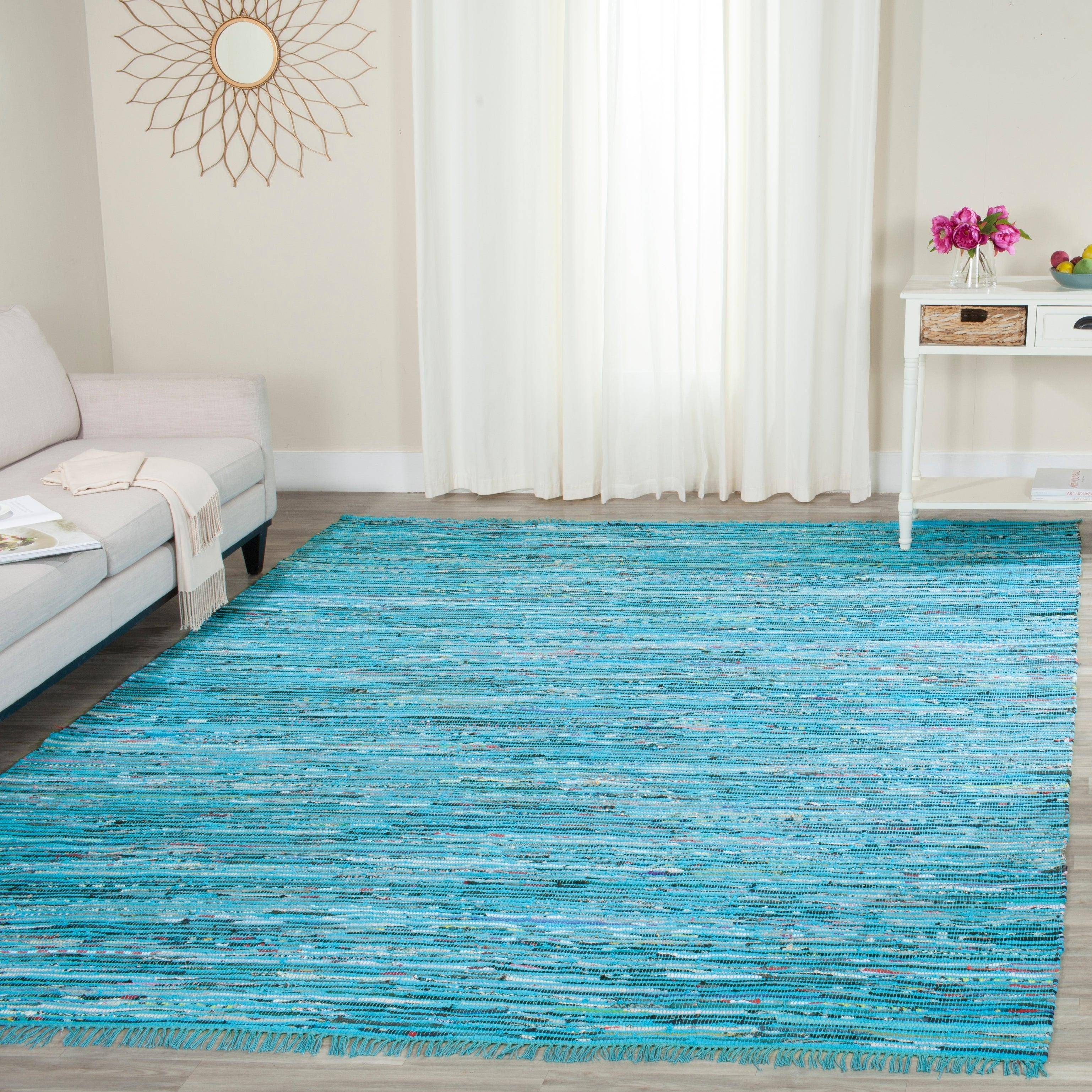 Safavieh Handmade Rag Rug Turquoise, Multicolor 96x120"
