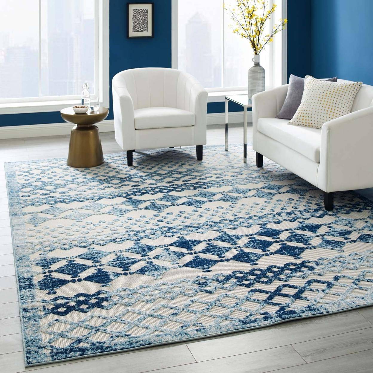 modway Reflect Collection R-1178A-810 Moroccan Trellis White, Blue