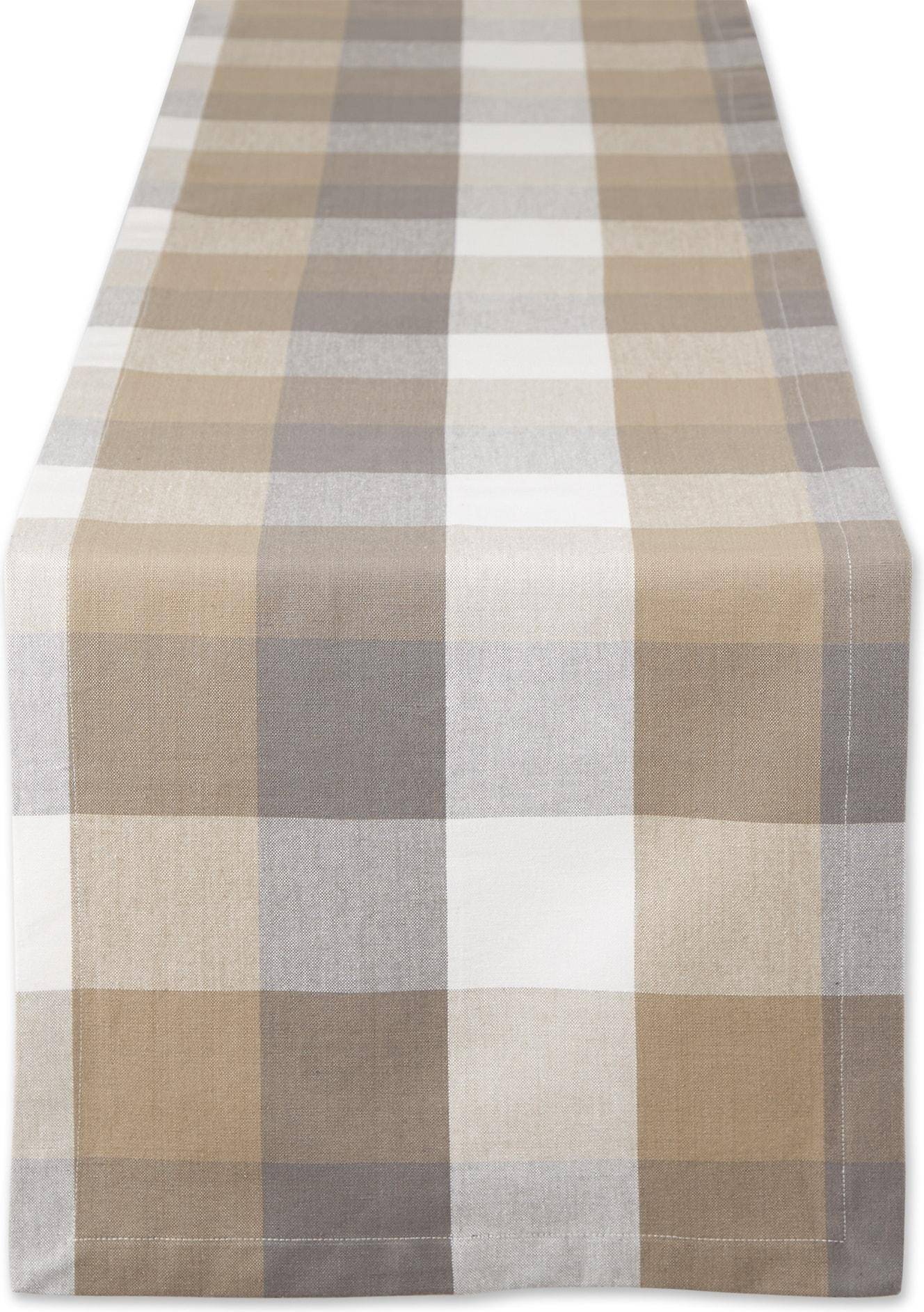Tri-Color Check Collection Tabletop Runner 14x108 Stone