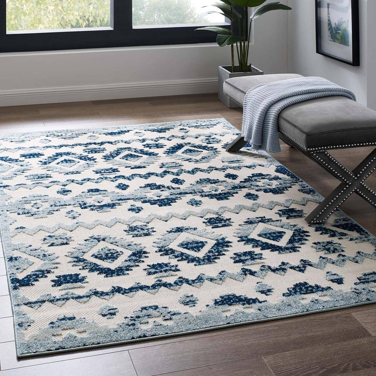 modway Area Rug Reflect Takara White, Blue