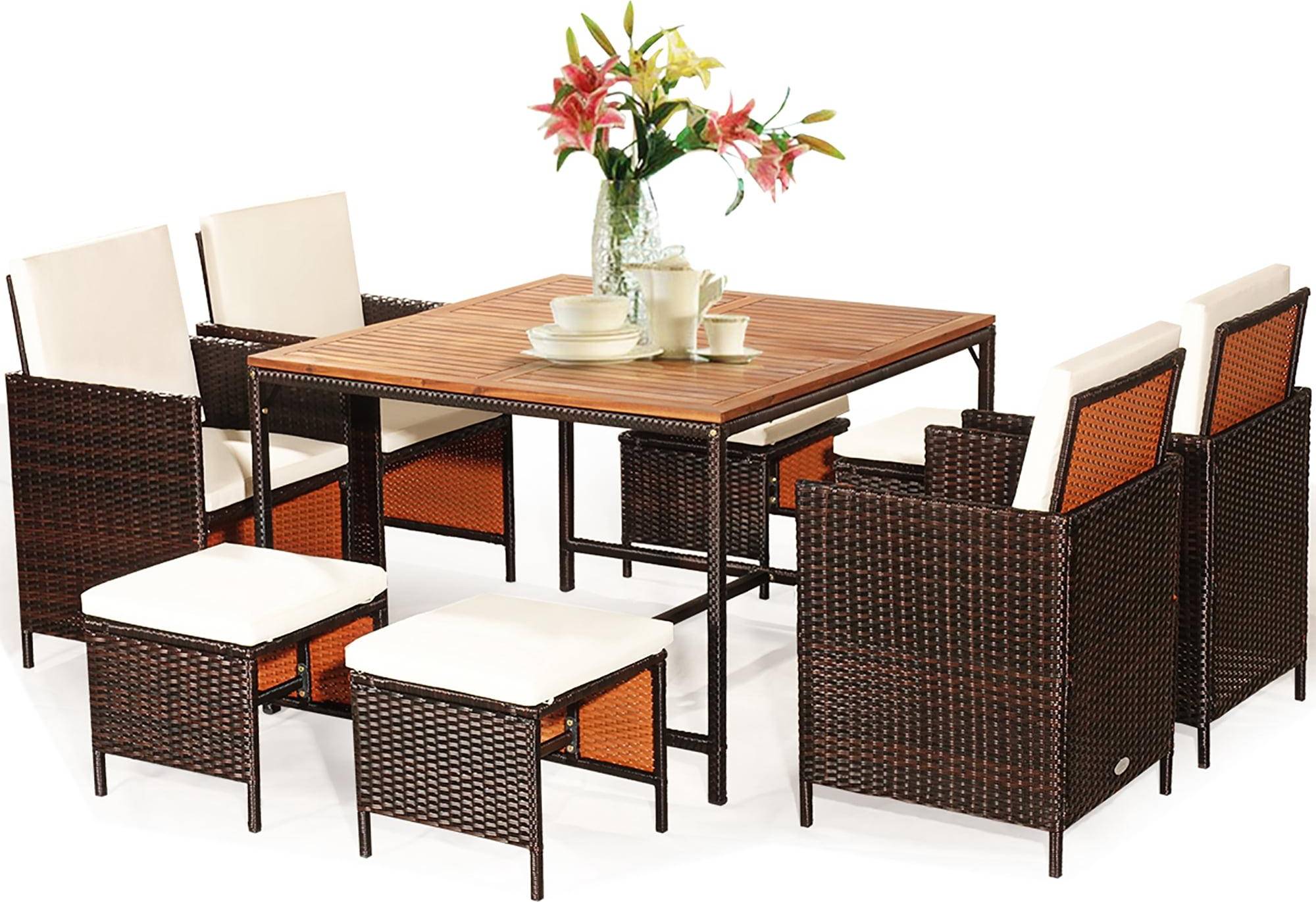 Patio sets Costway 9-Pieces Rattan Patio Dining Set