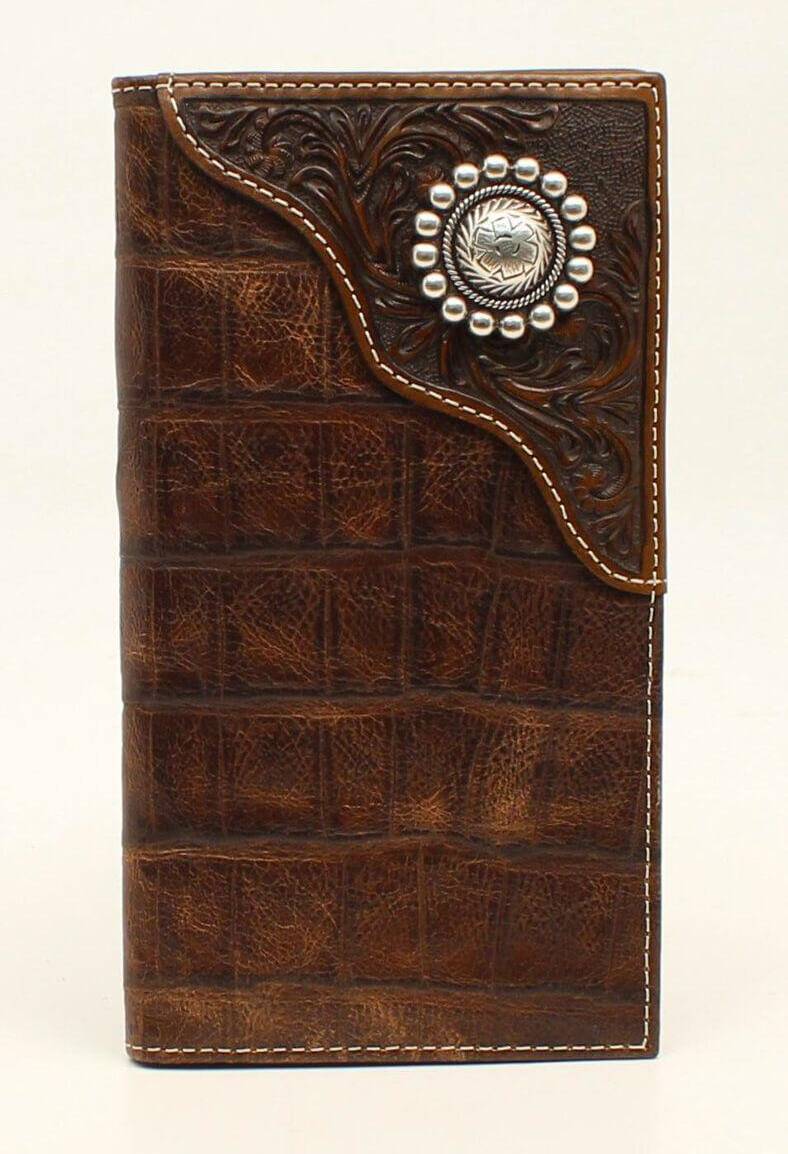 Ariat Caiman Floral Over Circle Rodeo Wallets - Brown