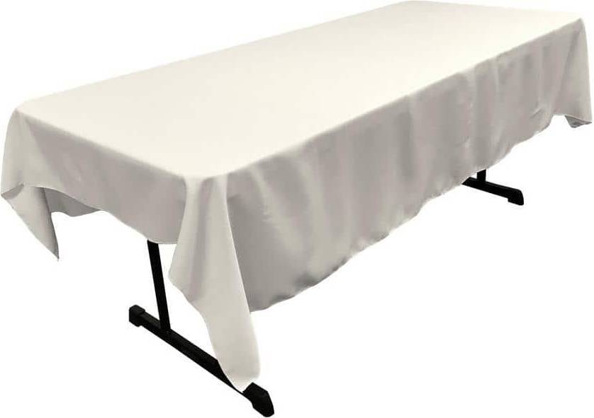 LA Linen Polyester Poplin 60 by 84 Inch Rectangular White Tablecloth White