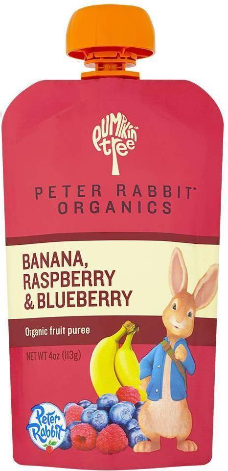 Raspberry 4 Peter Rabbit Organics Fruit Puree Banana Raspberry Blueberry 4 oz