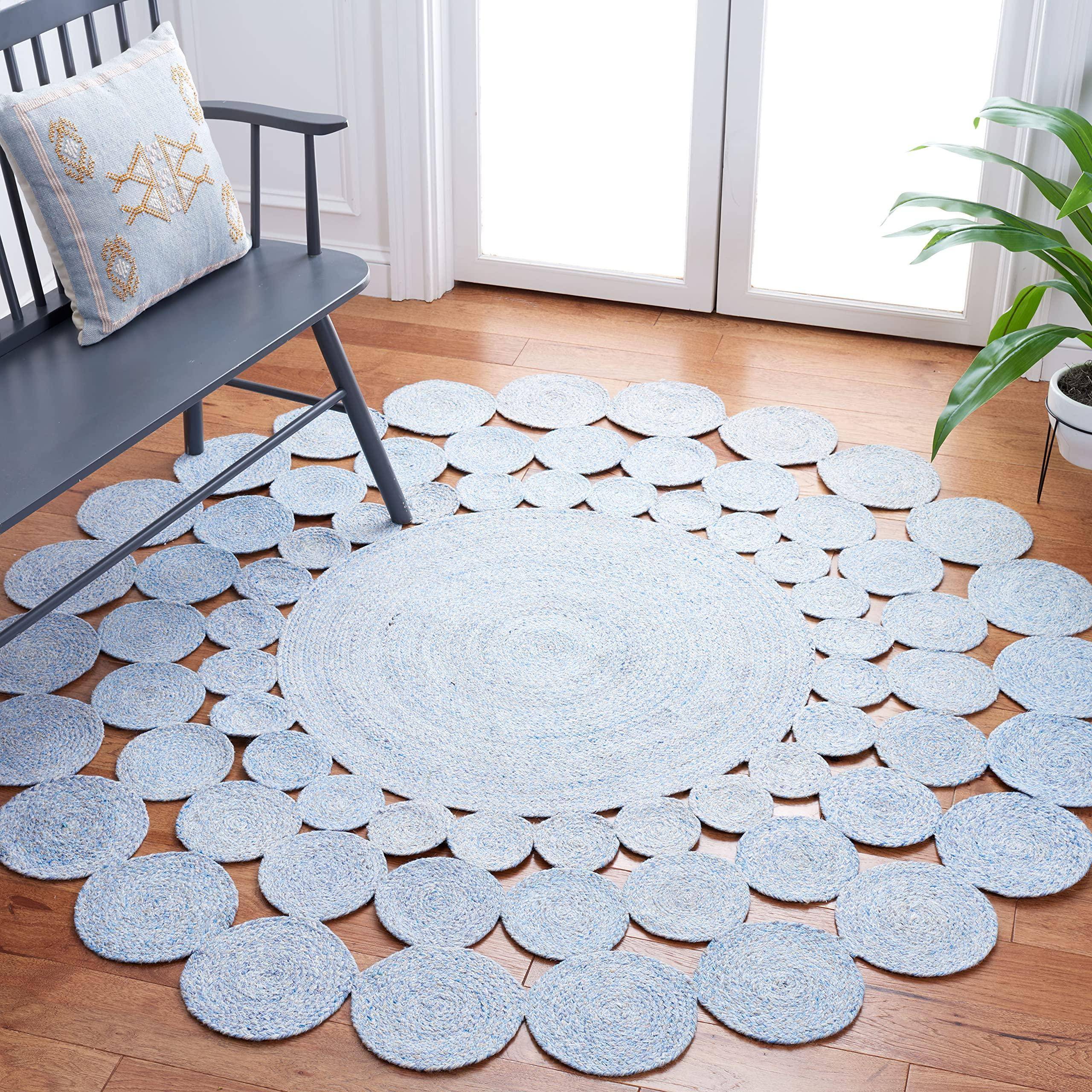 Round jute rug 3 Safavieh Cape Cod Collection Blue