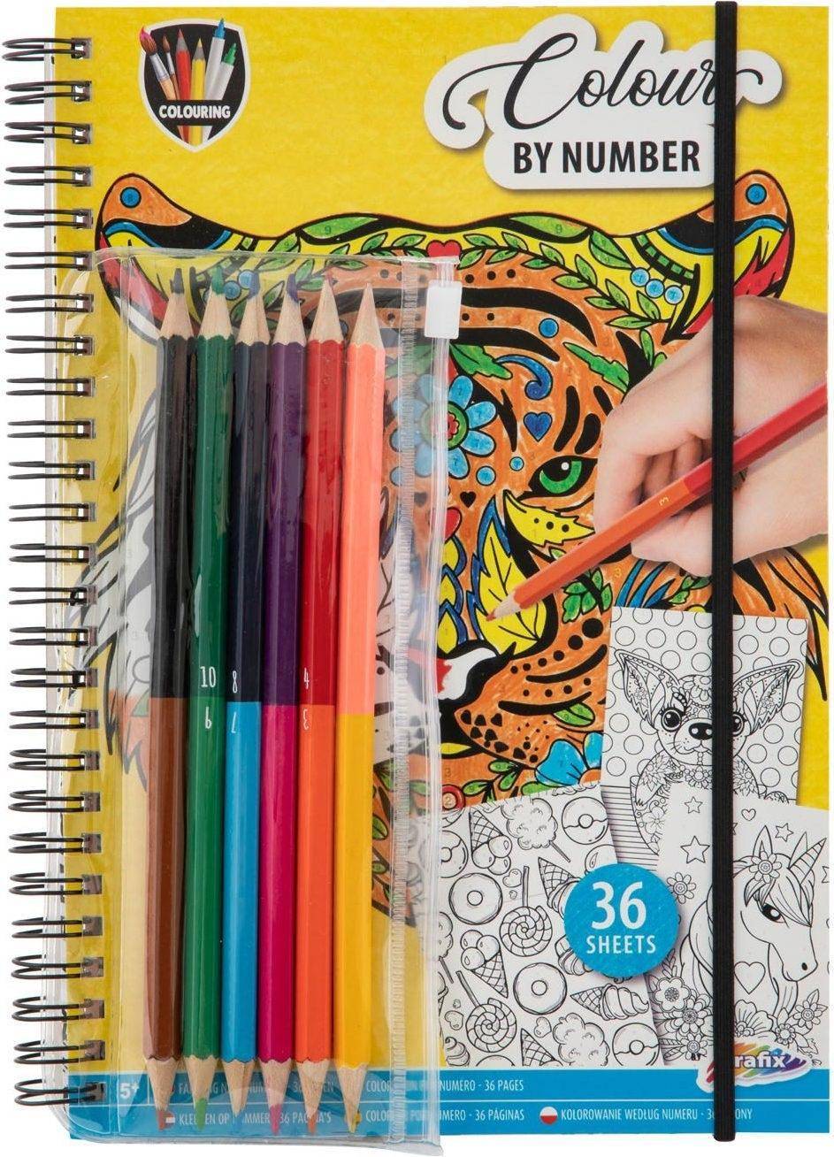 Grafix Color by Number Coloring Book with Crayons