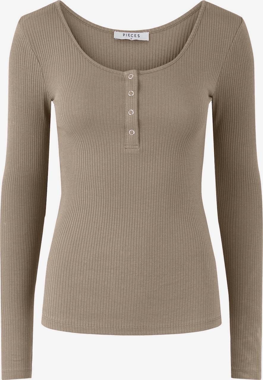 Pieces Kitte Button Front Ribbed Top - Beige