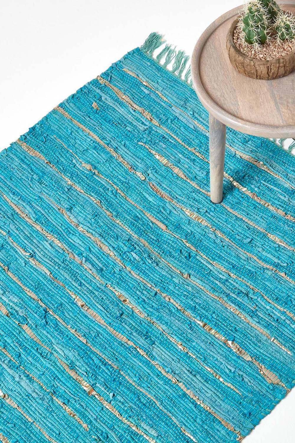 Homescapes Glitter Rug Gold, Turquoise, Blue