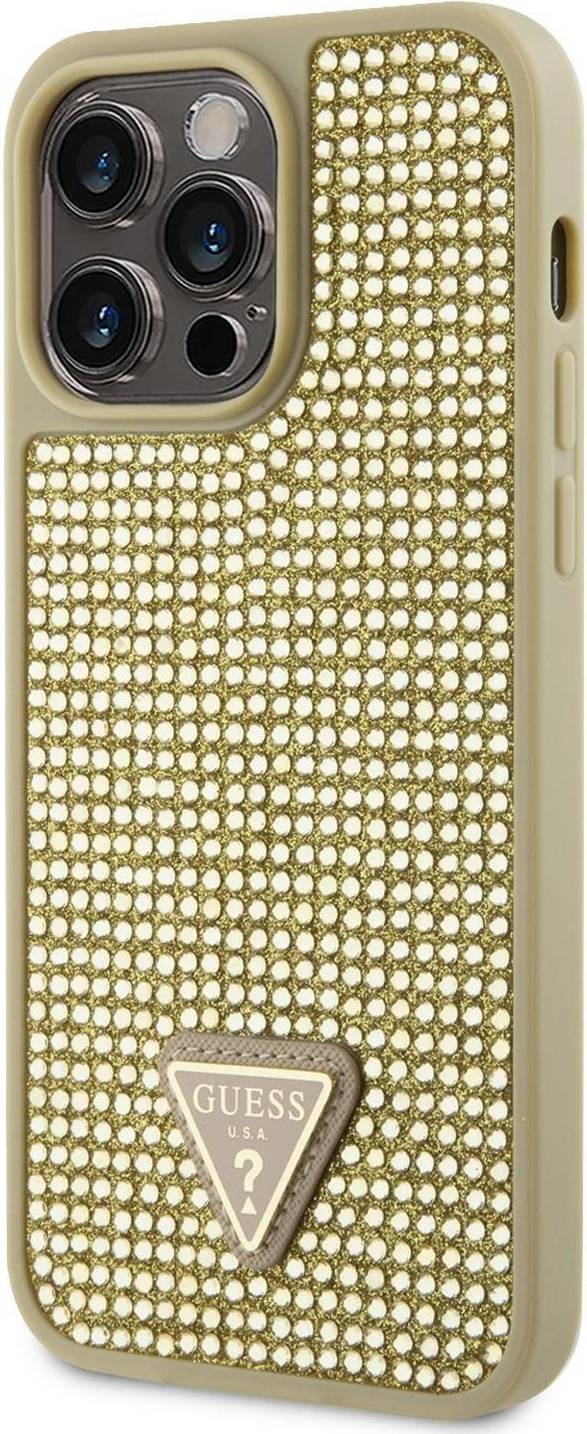Guess iPhone 14 Pro Max Mobilskal Rhinestone Triangle Guld