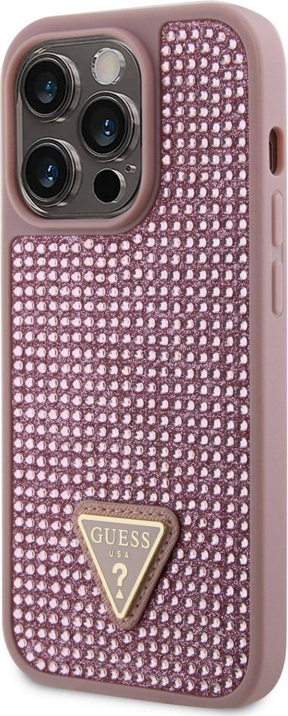 Guess iPhone 14 Pro Mobilskal Rhinestone Triangle Rosa