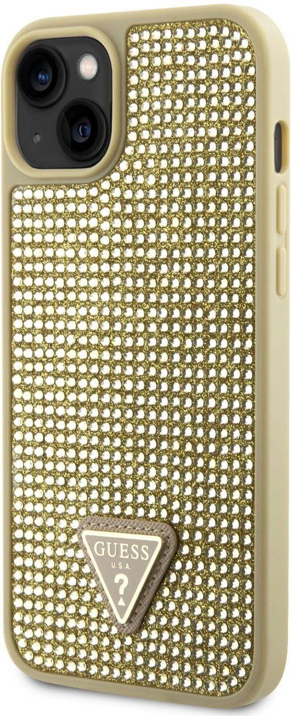 Guess iPhone 14 Mobilskal Rhinestone Triangle Guld