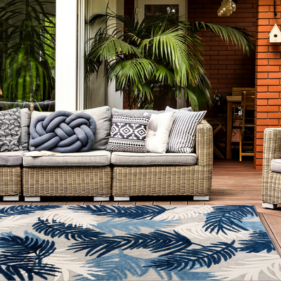 World Rug Gallery Tropical Floral Modern Blue