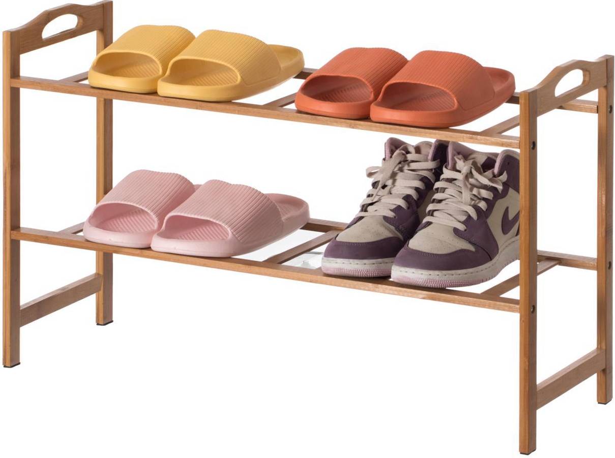 Basicwise Bamboo Free Standing Organizer 2 Shoe Rack 2pcs