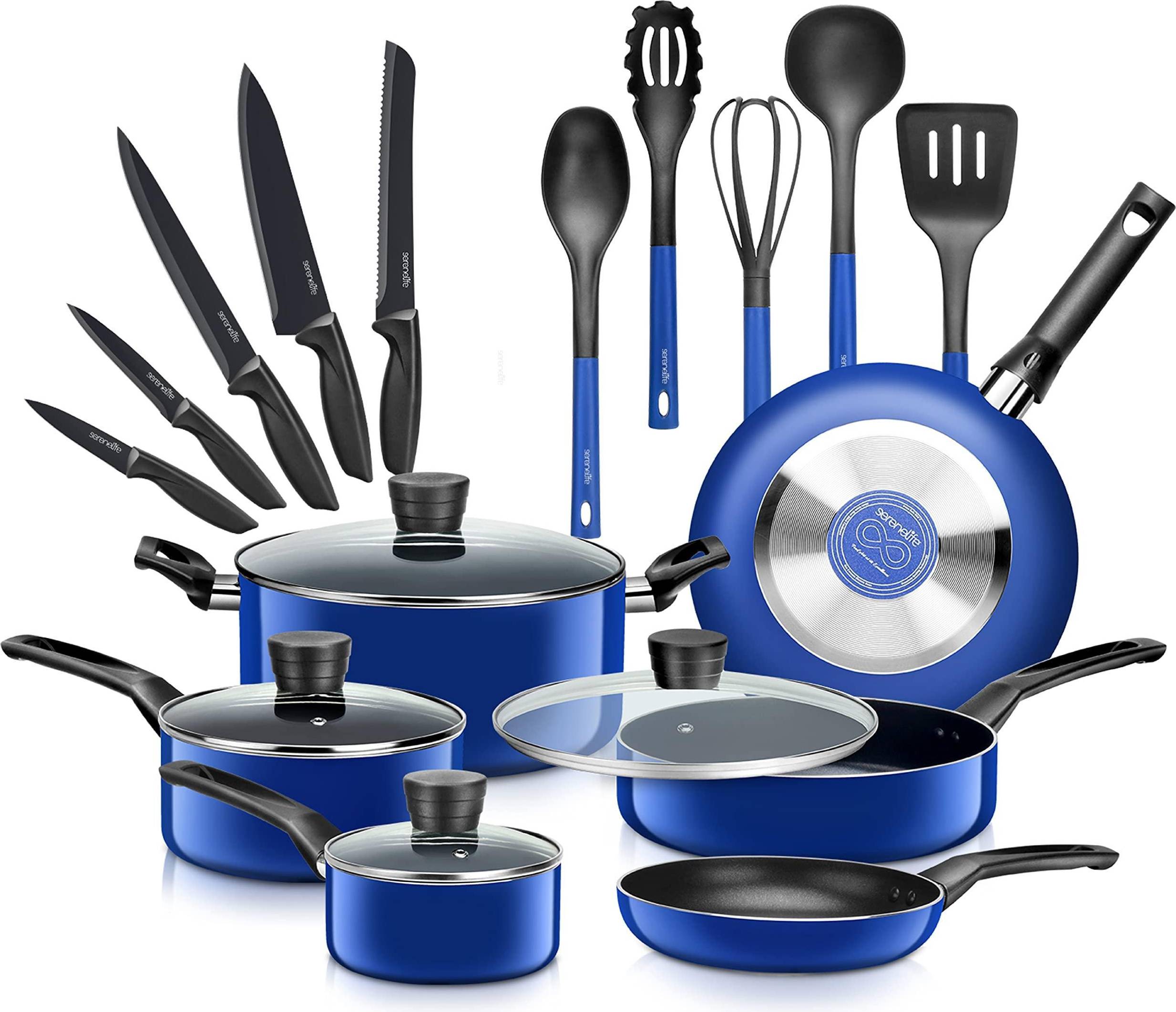 Kitchen cookware SereneLife Kitchenware Pots Basic Kitchen Cookware Set with lid 20 Parts