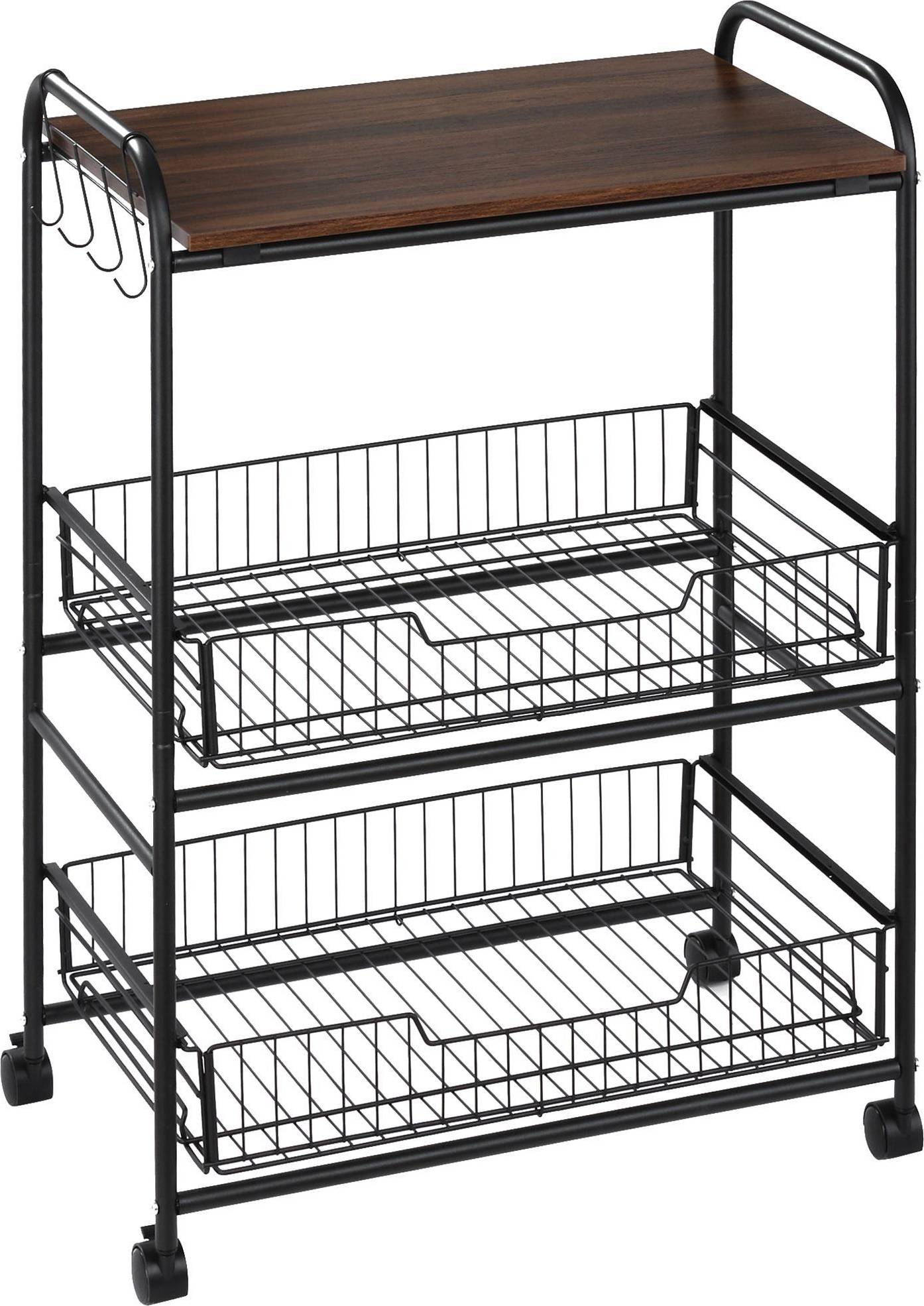 Rolling cart with drawers Homcom 3-Tier Rolling Kitchen Cart, Utility Trolley Table