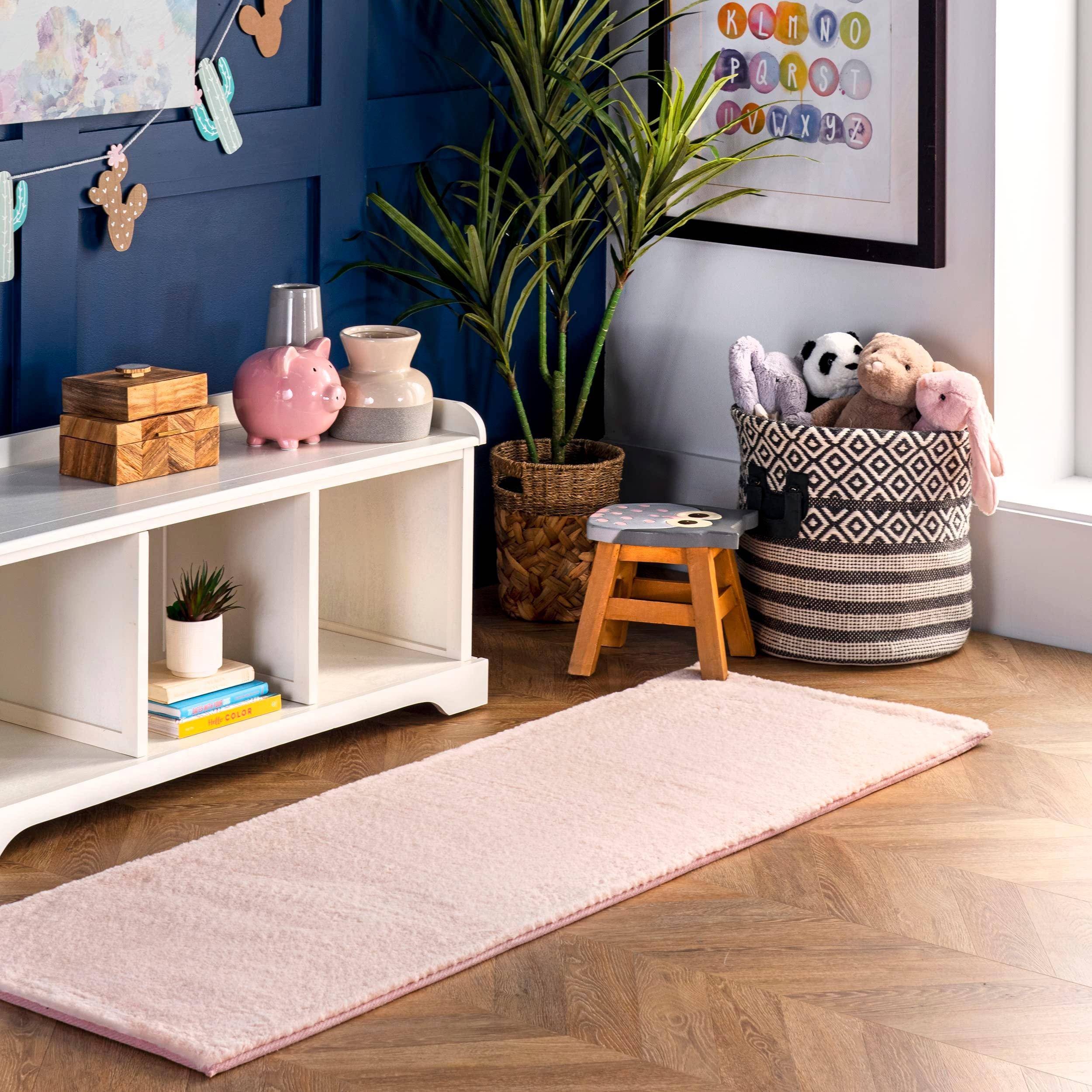 Nuloom Faux Rabbit Soft Solid Shag Runner Pink