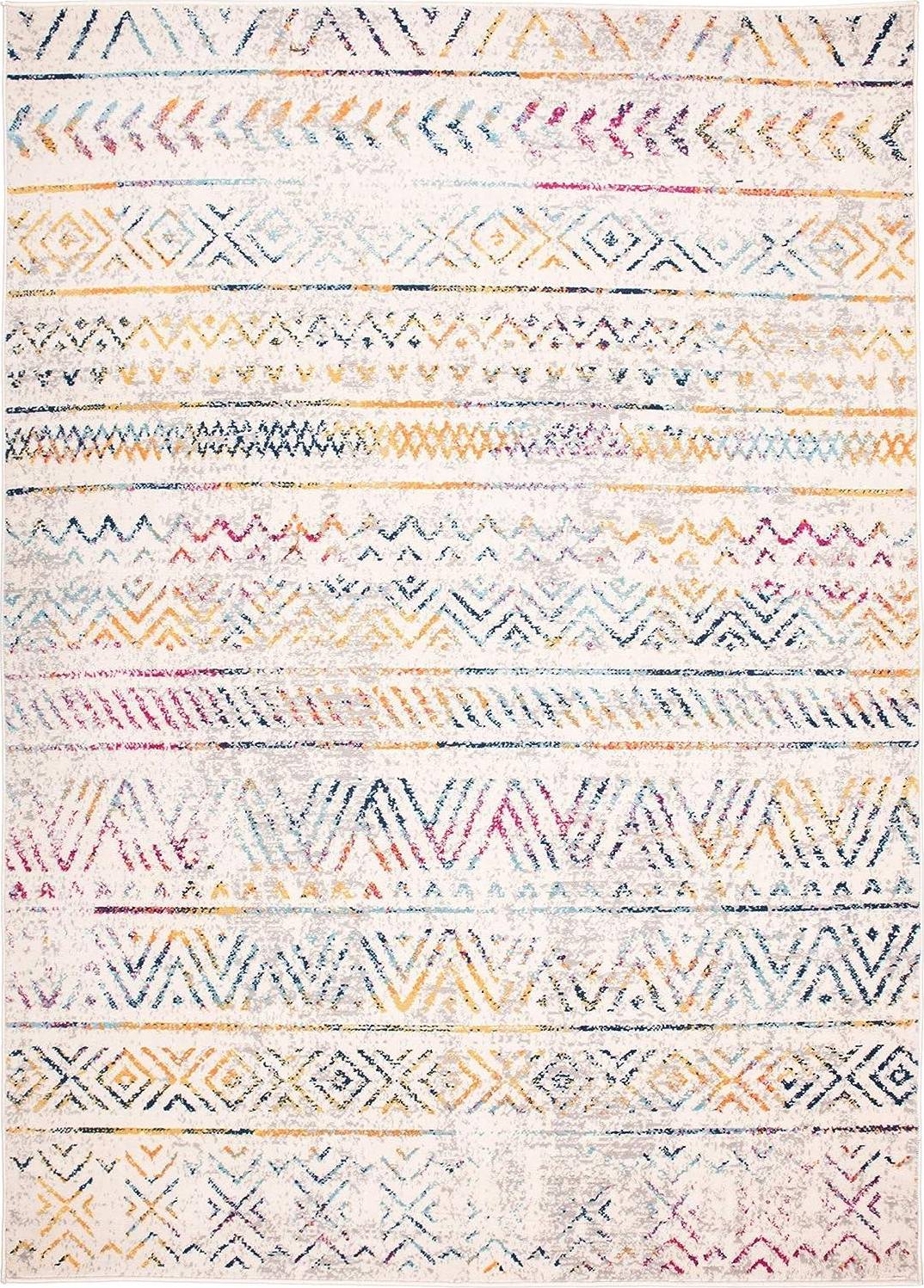 World Rug Gallery Geometric Distressed Bohemian Multicolor 94x120"