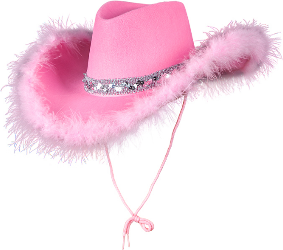 Cowboyhatt med Fluff Rosa 