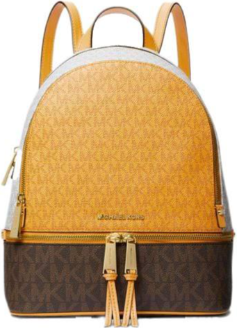 Michael Kors Rhea Medium Color-Block Logo Backpack - Golden Rod Multi