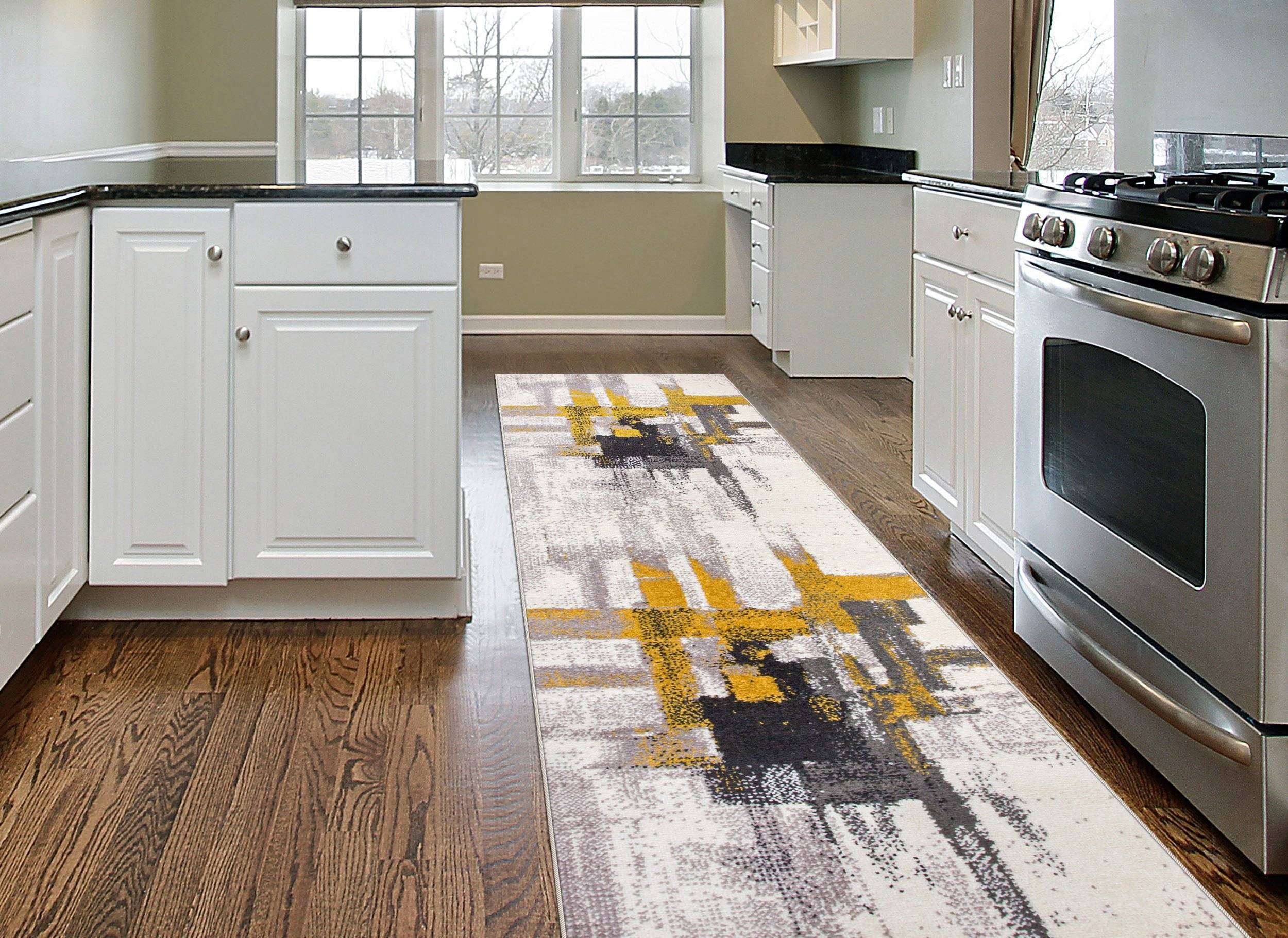 World Rug Gallery Contemporary Modern Abstract Gold, Yellow