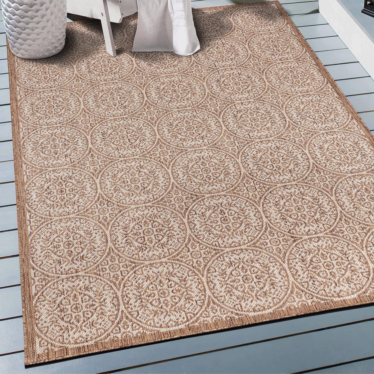 World Rug Gallery Floral Circles Textured Brown, Multicolor