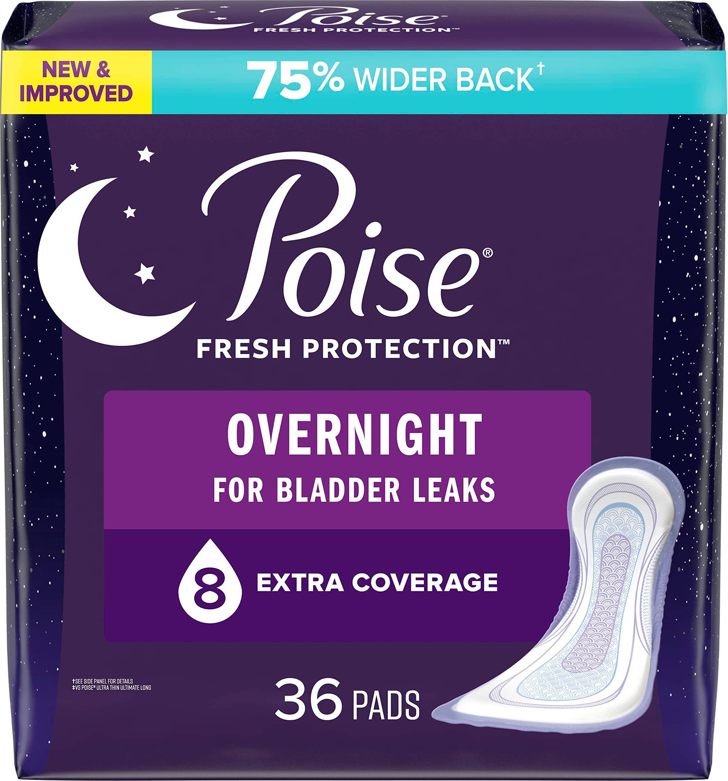 Incontinence Pads & Postpartum Incontinence Pads, 8 Drop Overnight Absorbency, Extra-Coverage Count, May