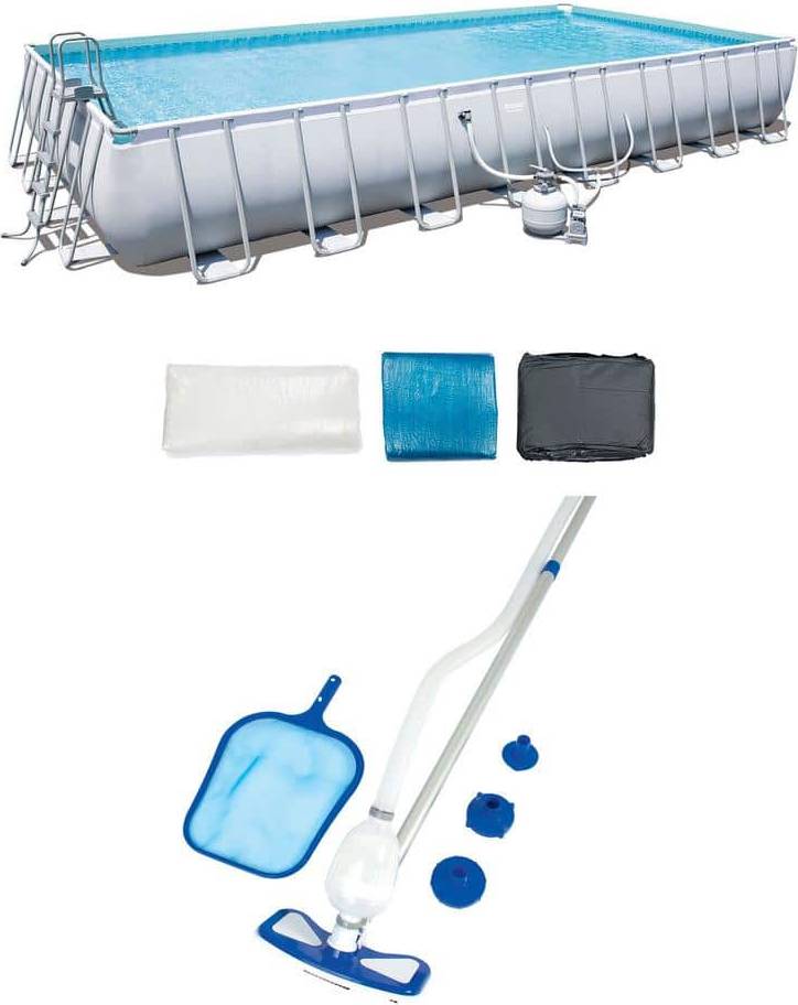Rectangular swimming pools Bestway Rectangular Frame Swimming Pool Set with Cleaning and Maintenance Kit, Gray