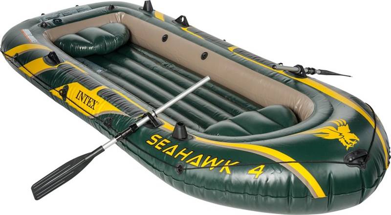Inflatable boat Intex Seahawk 4 Inflatable 4 Person Floating Boat Raft Set with Oars & Air Pump, Green