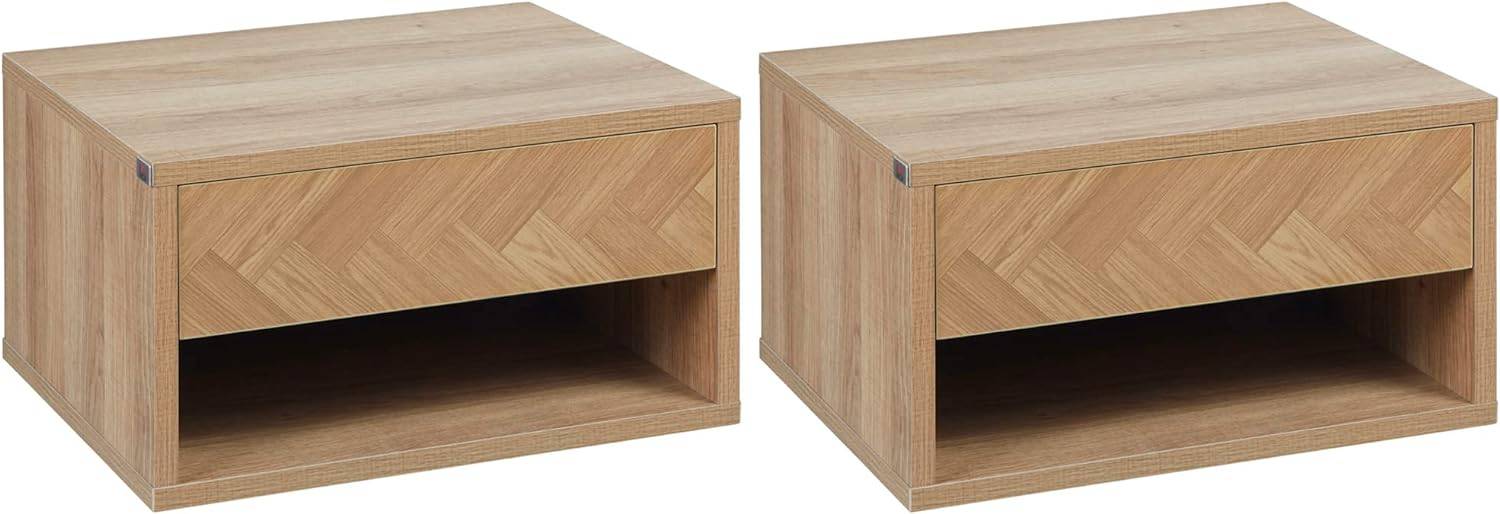 Homcom Floating Natural Bedside Table 32x37cm 2pcs