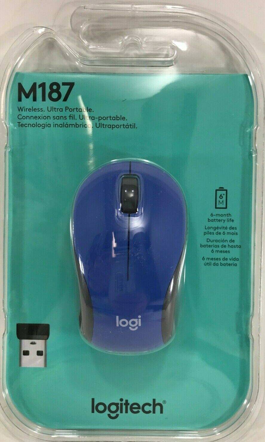 Logitech M187 2.4GHz Wireless 3-Button Optical Mini Scroll Mouse - Blue