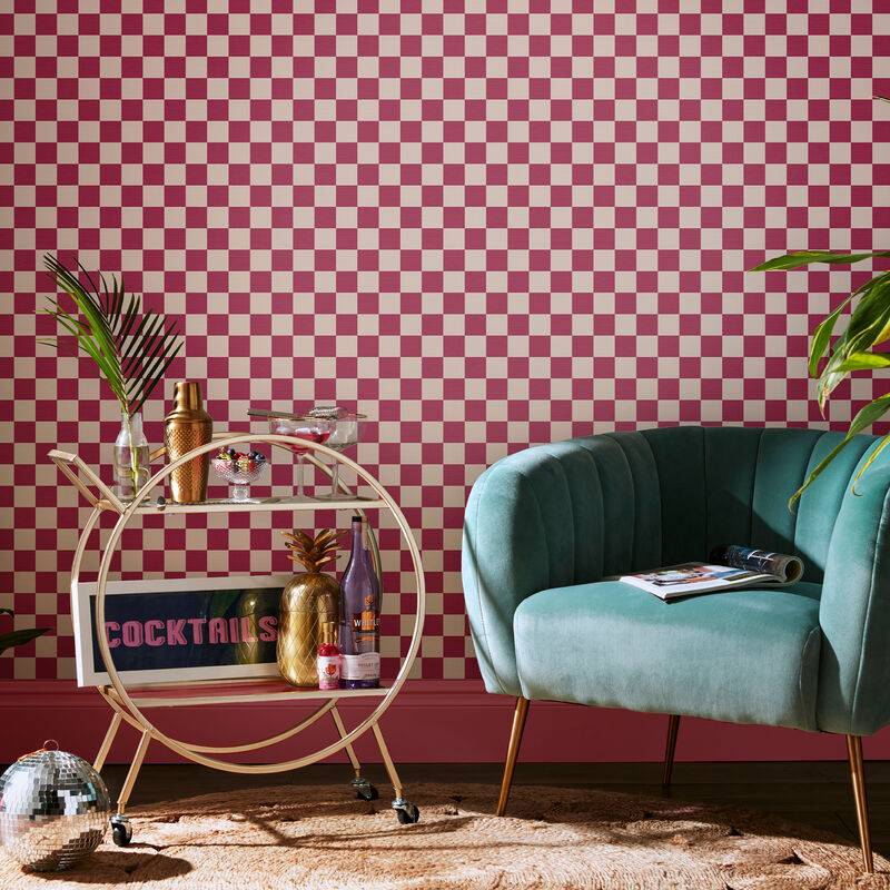 Check Me Out Rasberry Pink Checkered Wallpaper