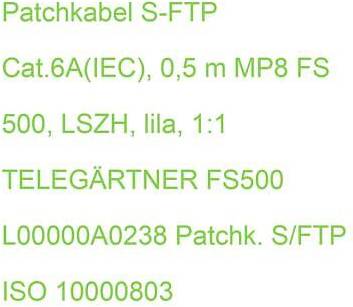 Telegärtner MP8 FS500 Cat6a SFTP RJ45 - RJ45 M-M 0.5m