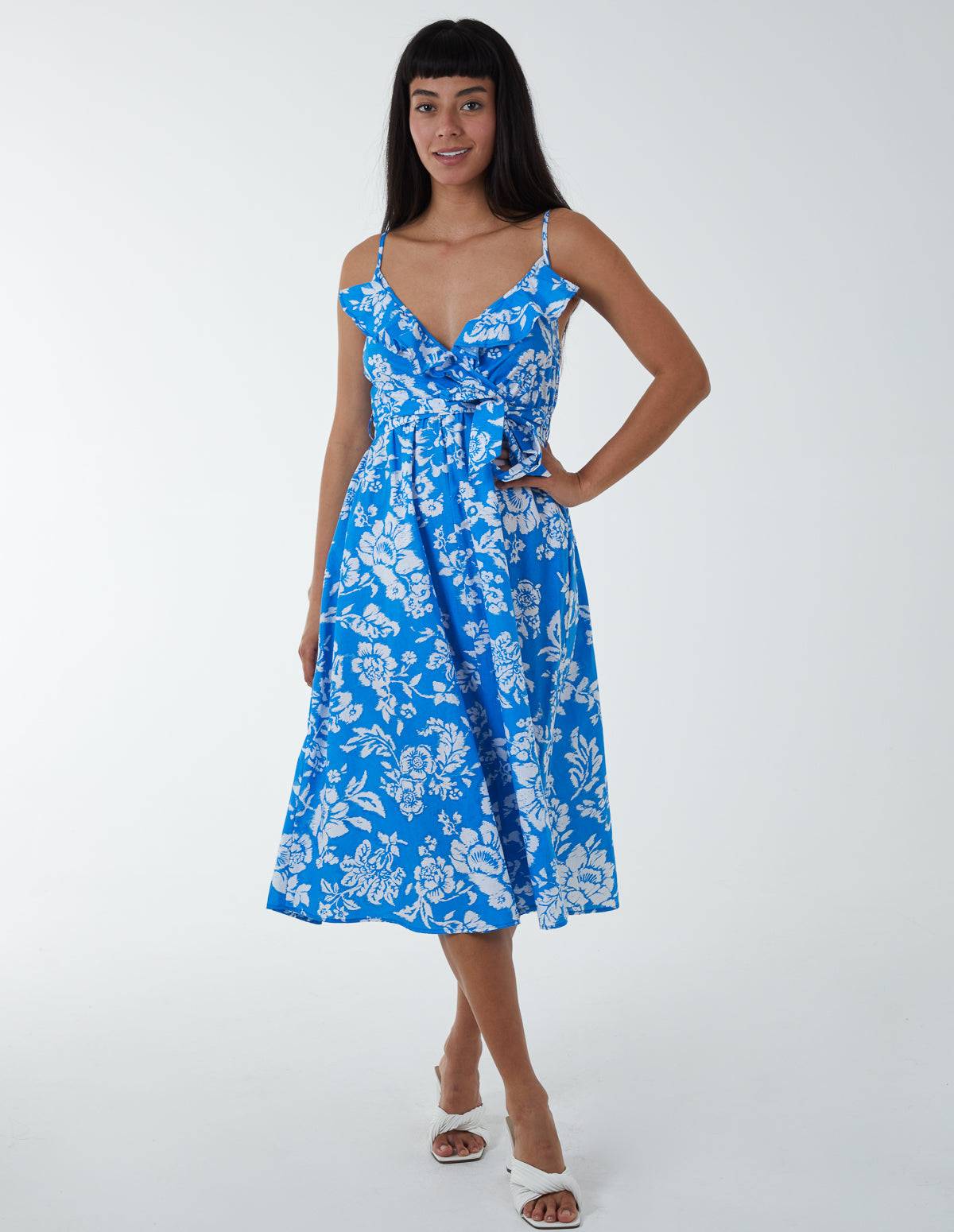 Blue Vanilla Ruffle Wrap Front Cami Dress