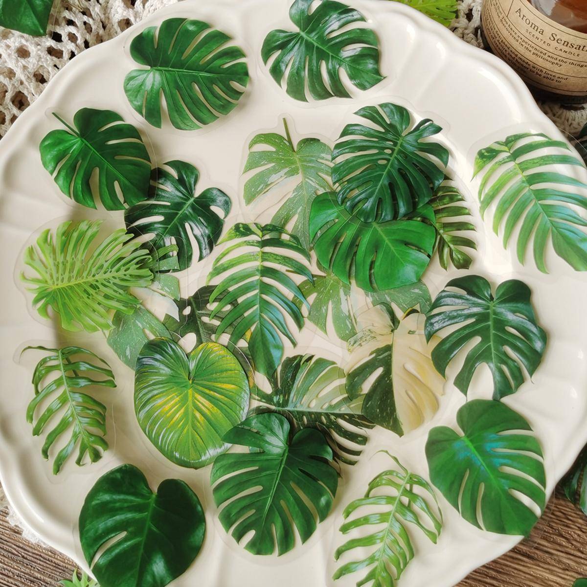 Shein 40pcs Tropical Leaf Pattern Sticker, Creative Multi-purpose Decorative Sticker For Hand Account Decoration