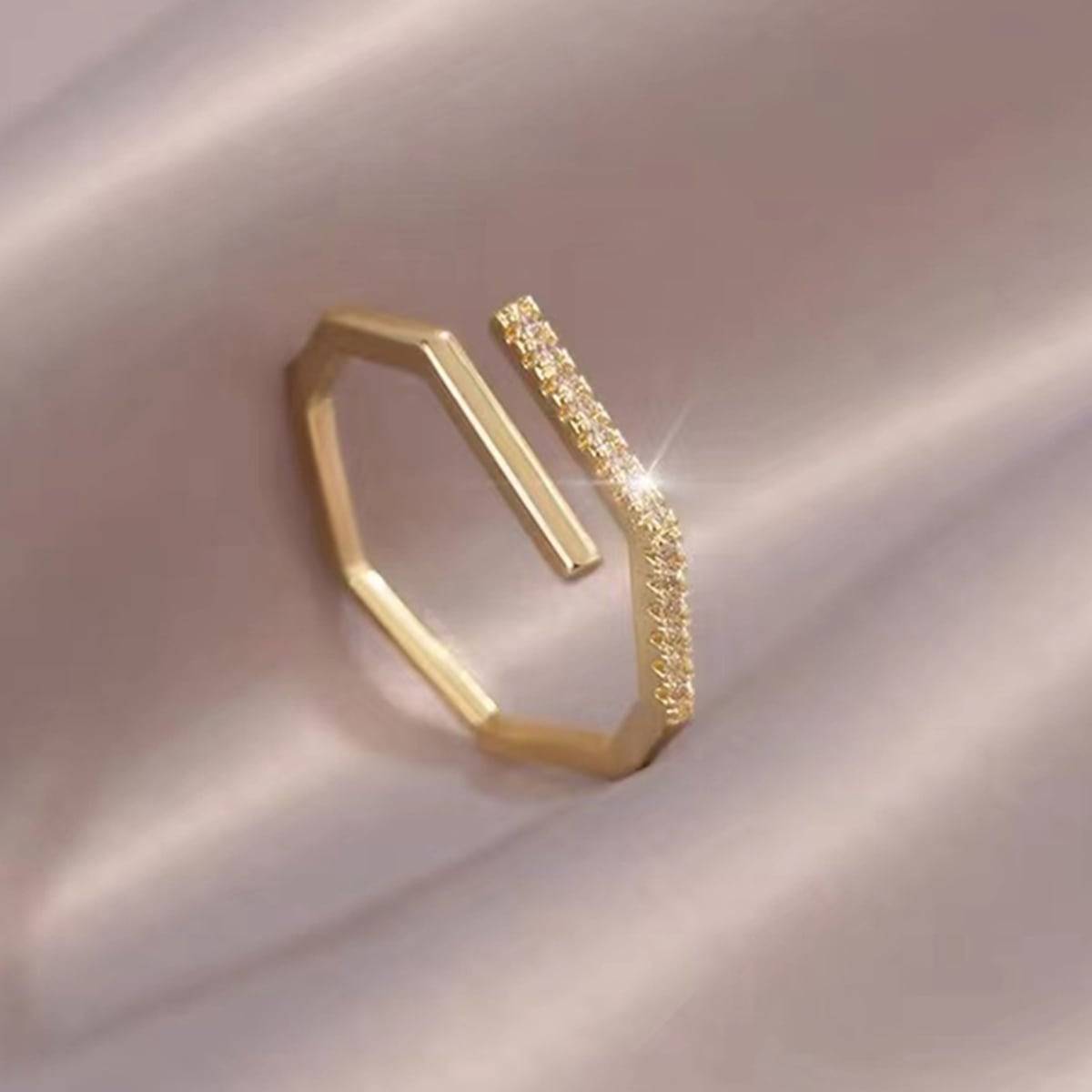 Shein Rhinestone Decor Geometric Design Cuff Ring