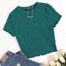 Shein Solid Lettuce Trim Rib-Knit Tee