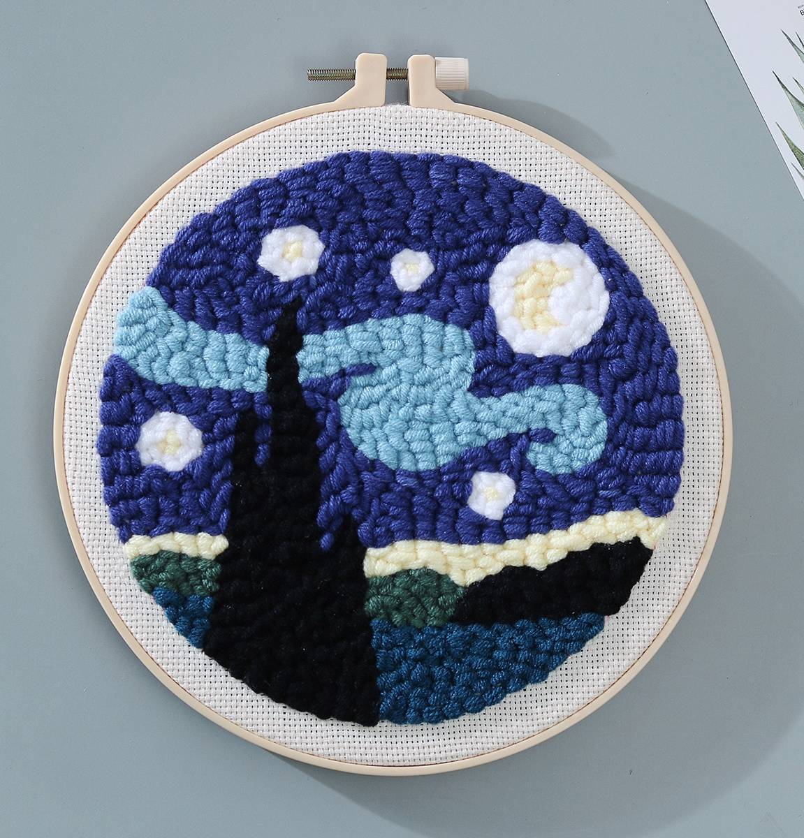 Shein 7pcs Polyester Hand Embroidery, Modern Galaxy Pattern Round Hand Embroidery Kit For Beginner, DIY Gift