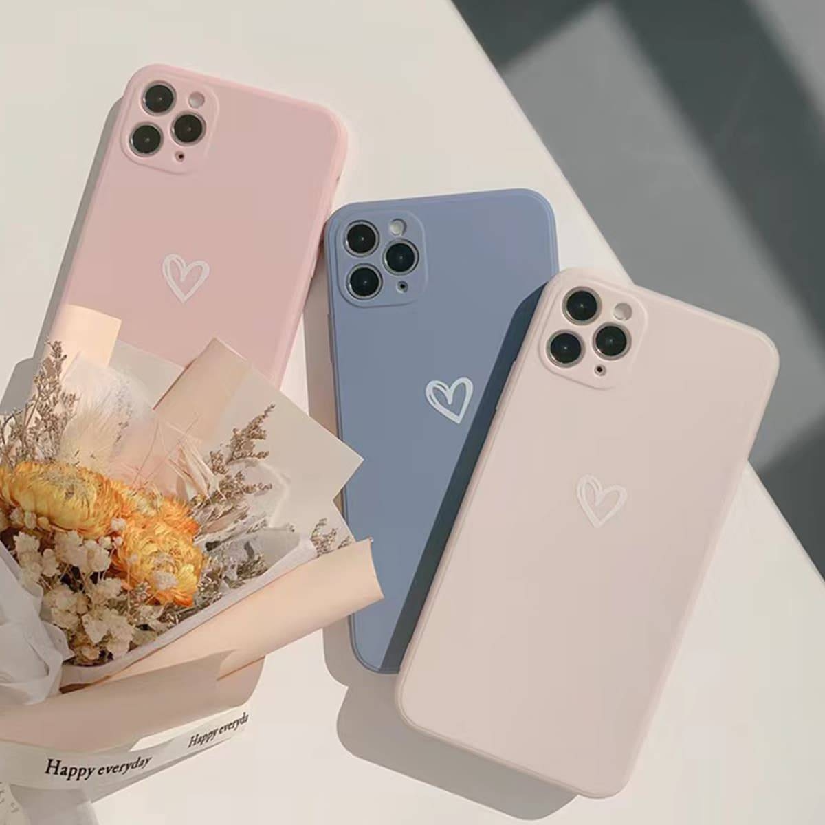 3pcs IMD Pattern Phone Case With Strap Set