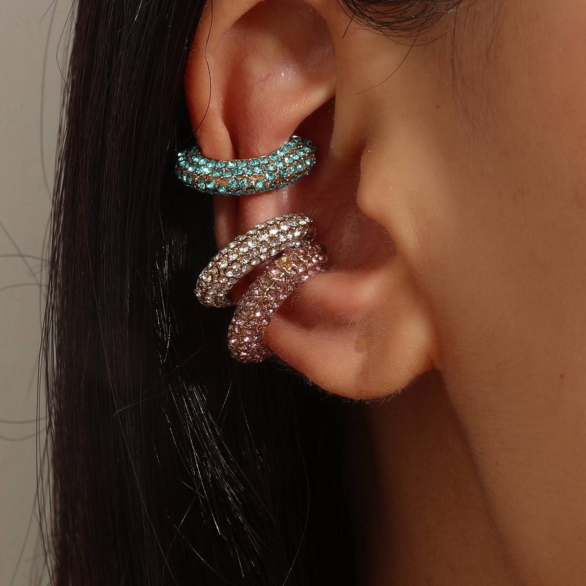 Ear cuff jewelry Shein Rhinestone Decor Ear Cuff - 3pcs