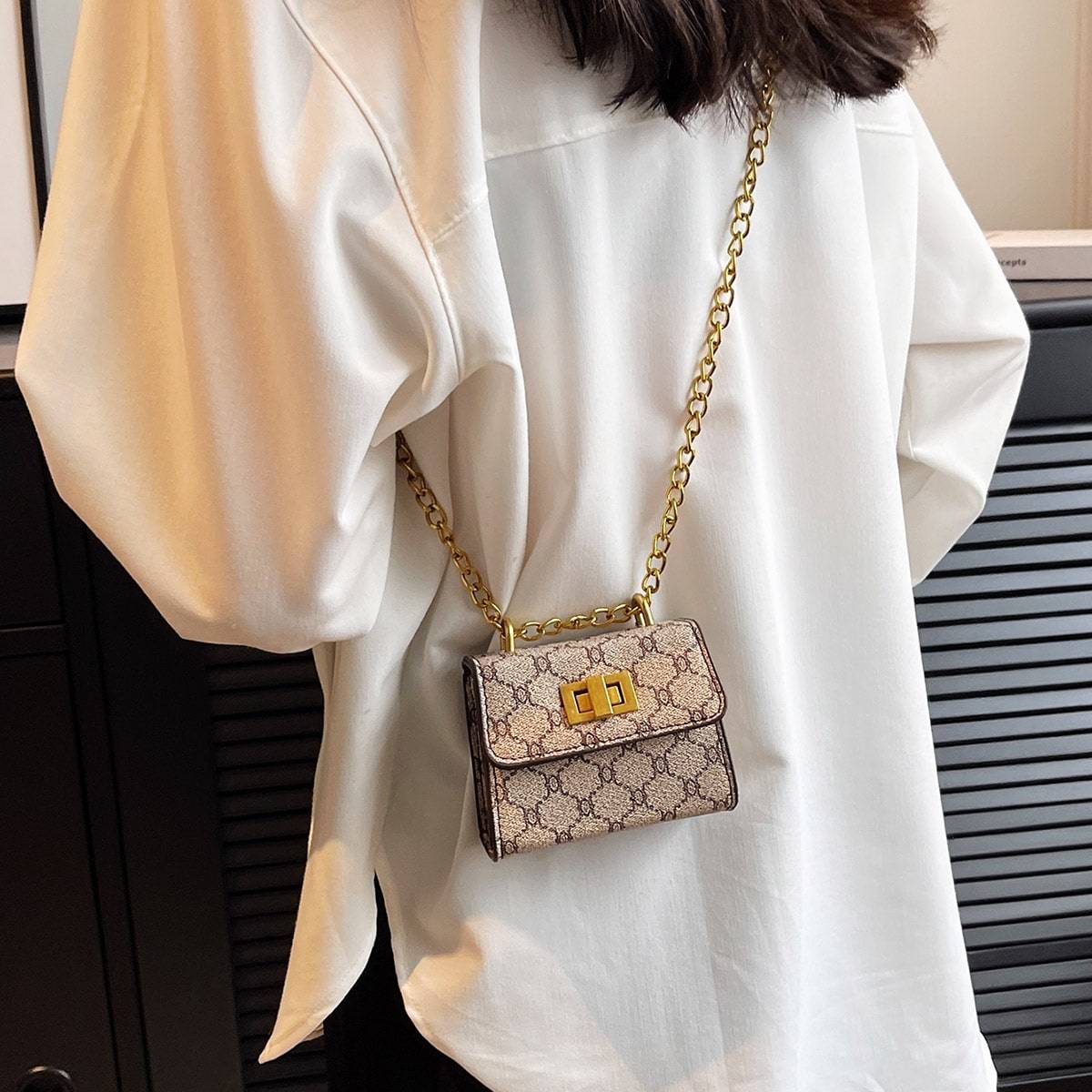Shein Mini Square Bag Geometric Pattern Turn Lock PU