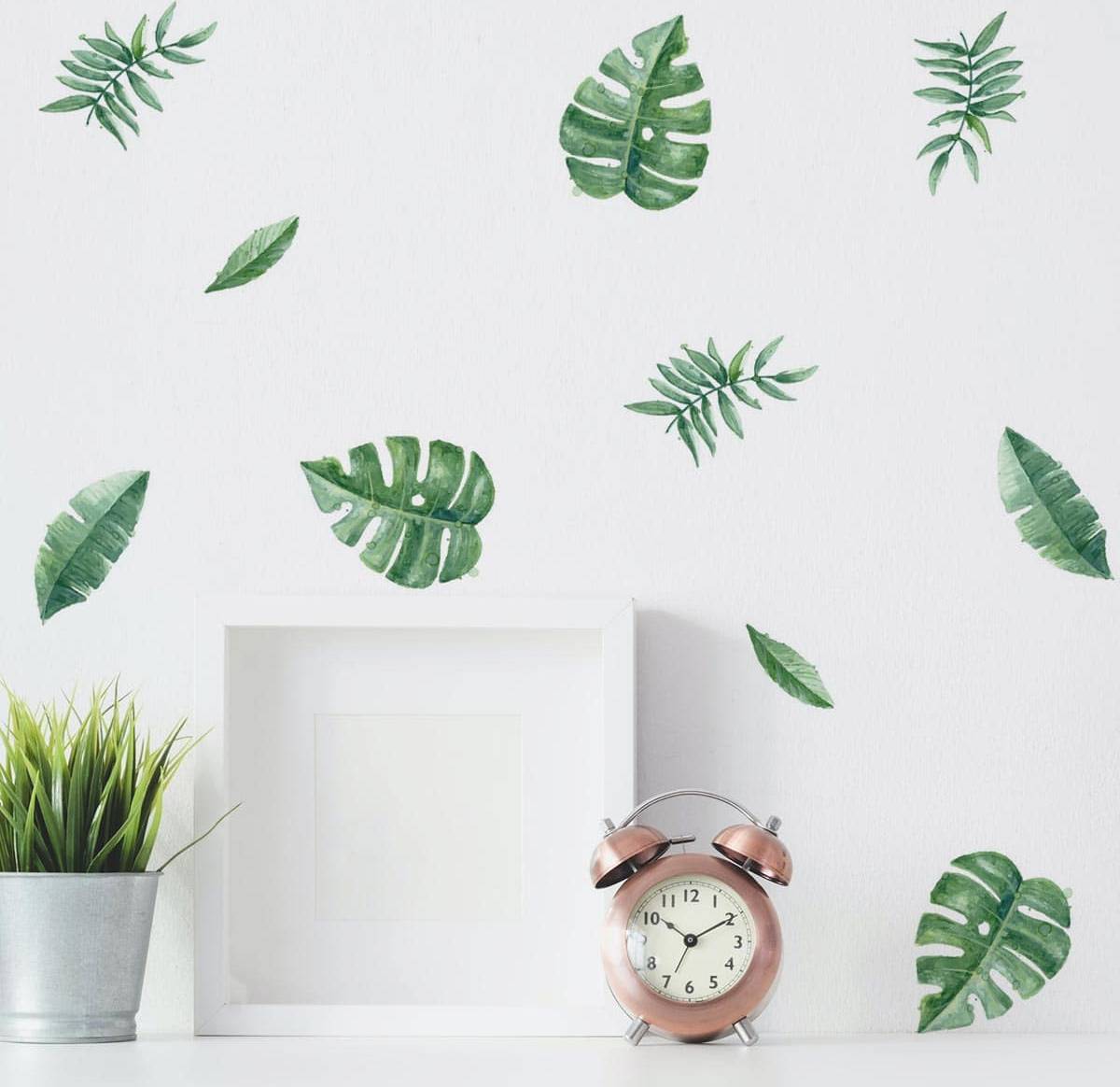 6pcs Leaf Print Wall Sticker Set