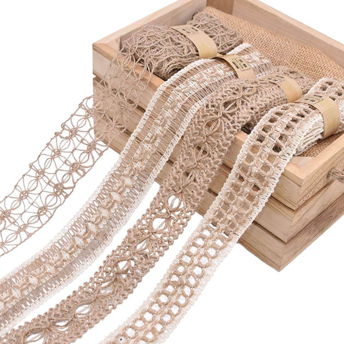 Shein 4rolls DIY Burlap Ribbon, Multifunction Decoration Linen Ribbon For DIY Craft