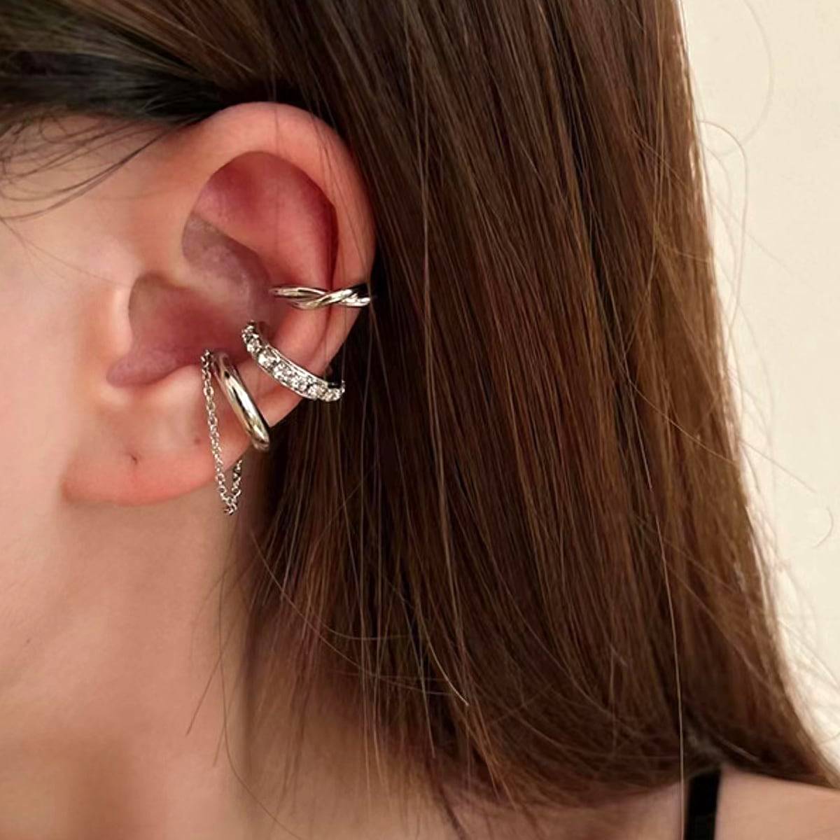 Shein 3pcs Rhinestone Decor Ear Cuff Copper Jewelry