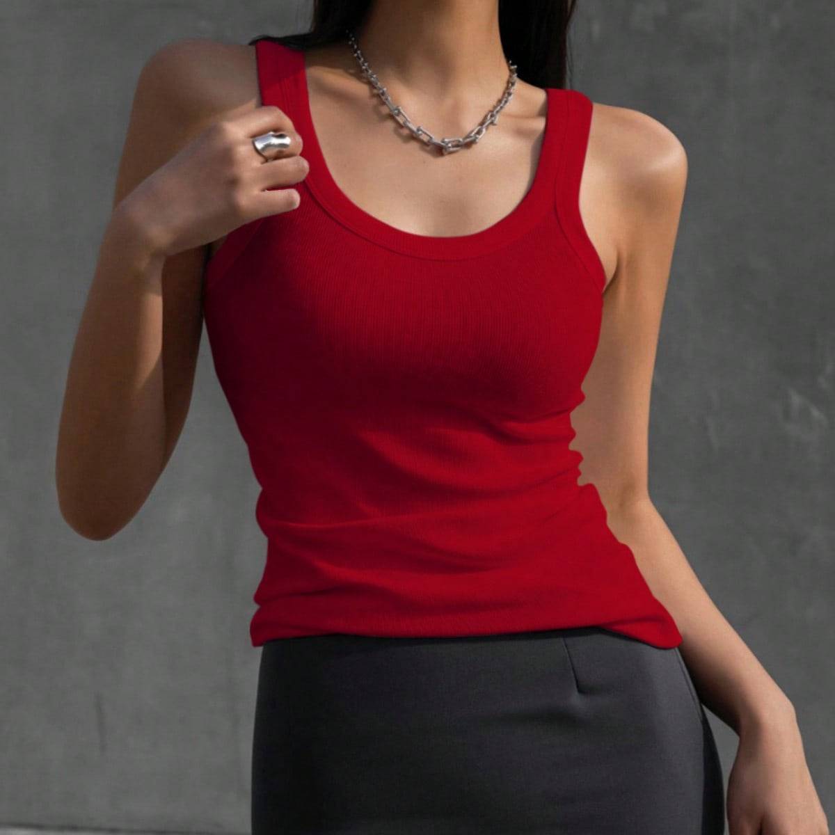 Shein Solid Ribbed Knit Tank Top