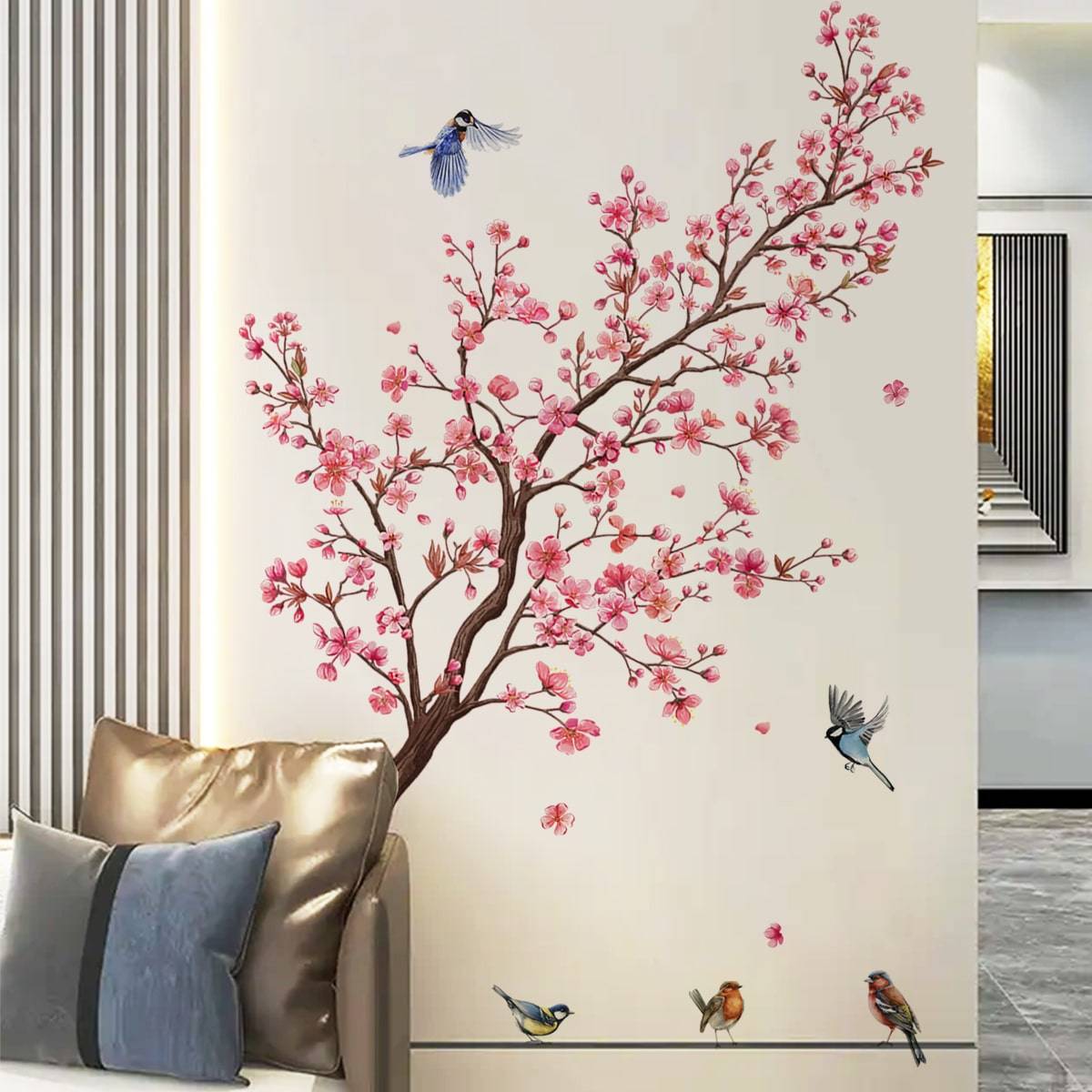 Shein 2pcs PVC Sticker, Modern Bird & Tree Pattern Sticker