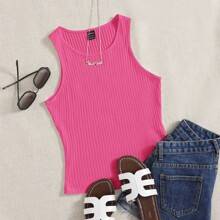 Shein Solid Rib Knit Tank Top