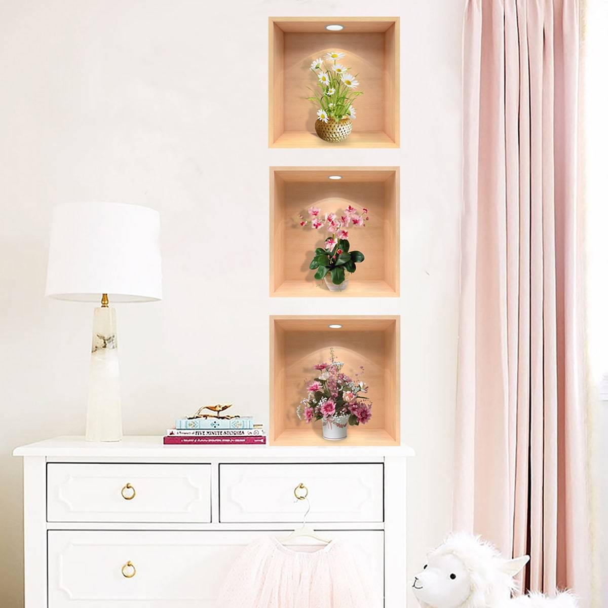 Shein 3pcs/set Flower Pattern Wall Sticker, Self Adhesive Sticker